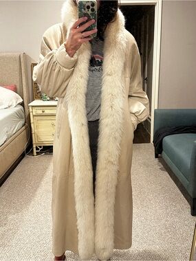 Vintage leather fox fur trim coat
